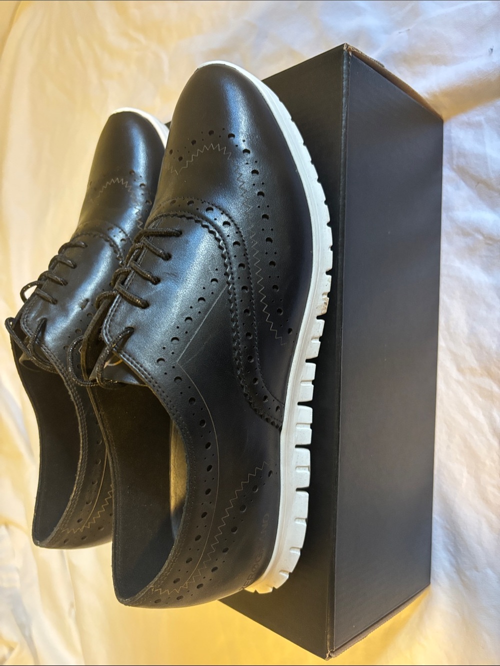 Cole Haan Zerogrand Black Leather Wingtip Oxford with White Sole